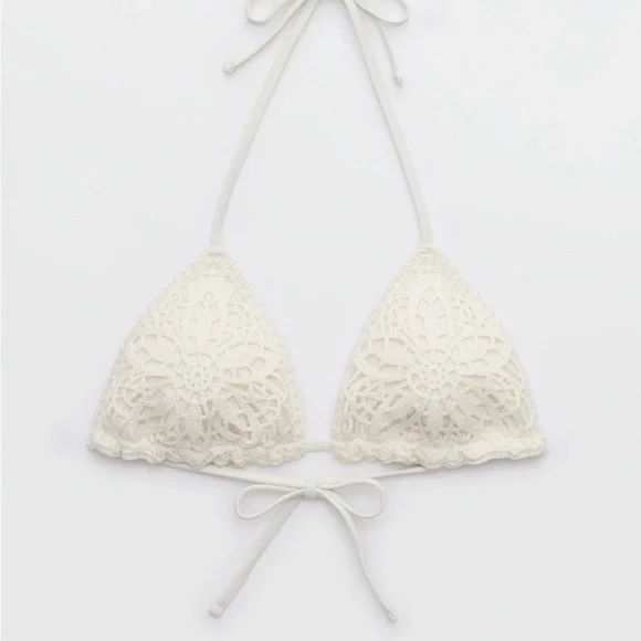 NWT Aerie Cream Crochet Bikini Top The Sun-Lover Crochet Bikini Top size large - Picture 3 of 7